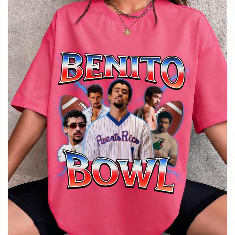 Bad Bunny Super Bowl Grafik Baumwolle Unisex Shirt Y2k Rundhals Kurzarm Herren Damen Sommer Oversized T-Shirt
