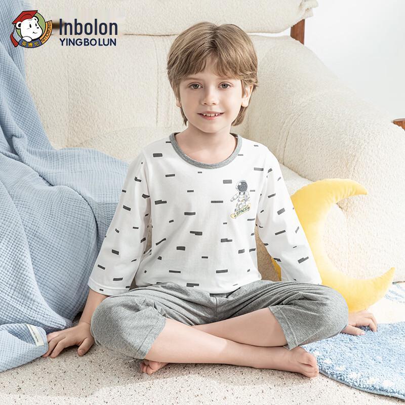 Engbolun Boys' Antibacterial Cotton 3/4 Sleeve Homewear Set