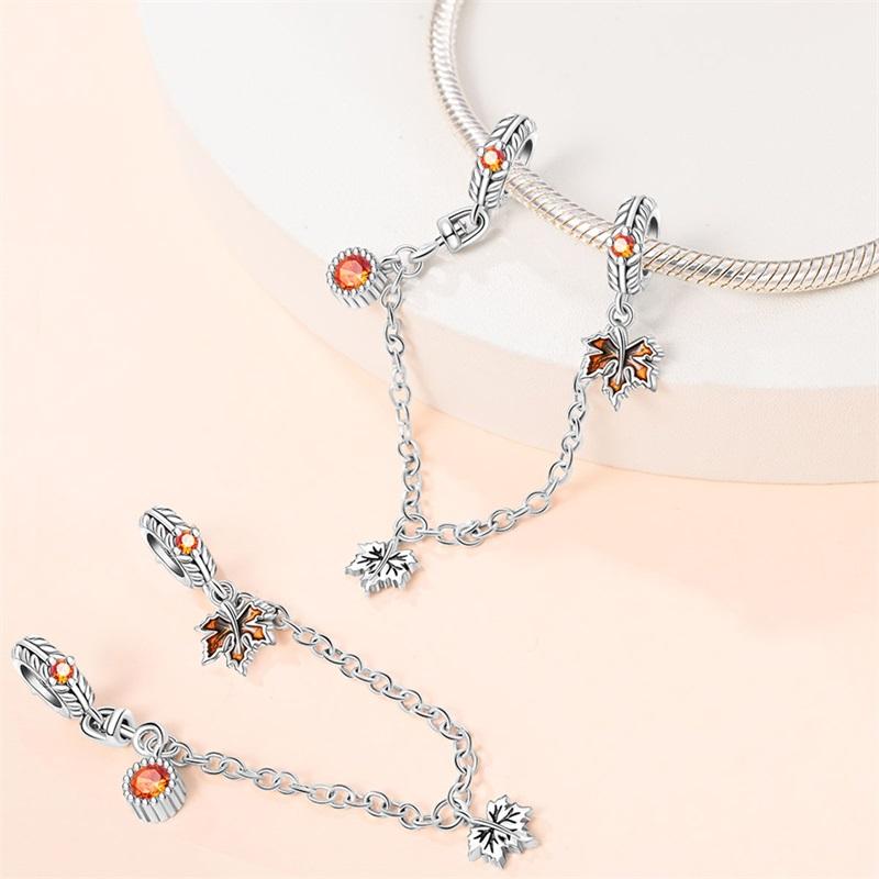 New Copper Flower Heart Bird Leaves Star Safety Chain Beads Bead Fit Bracelet Snake Chain Charms Beaded Women Gift