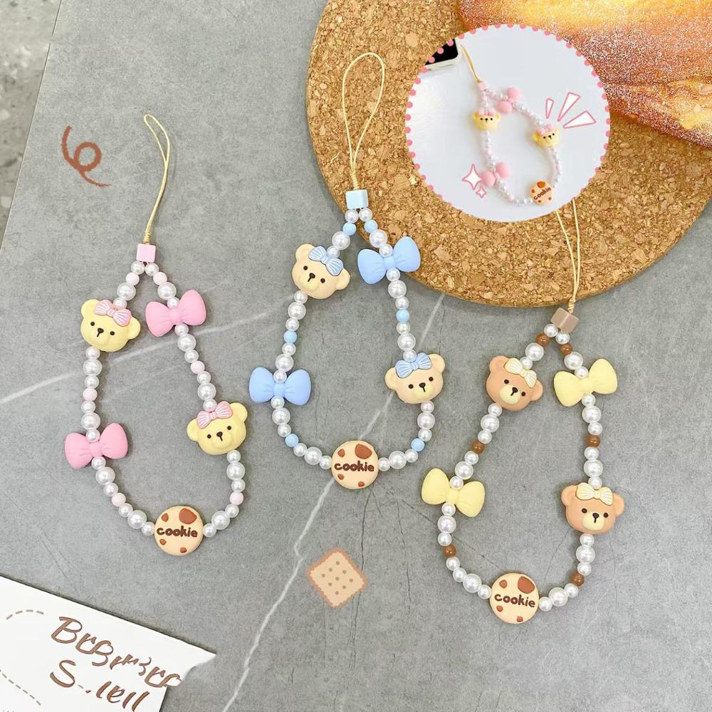 Anti-loss Mobile Phone Lanyard Biscuit Bear Cell Phone Strap Bead Phone Chain  Phone Charm
