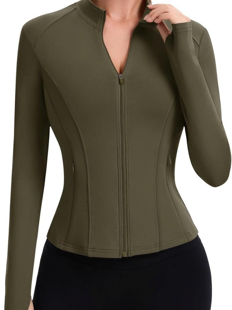 Autumn Slim-Fit Stand-Collar Yoga Jacket, Zip-Up Long-Sleeved Fitness Top