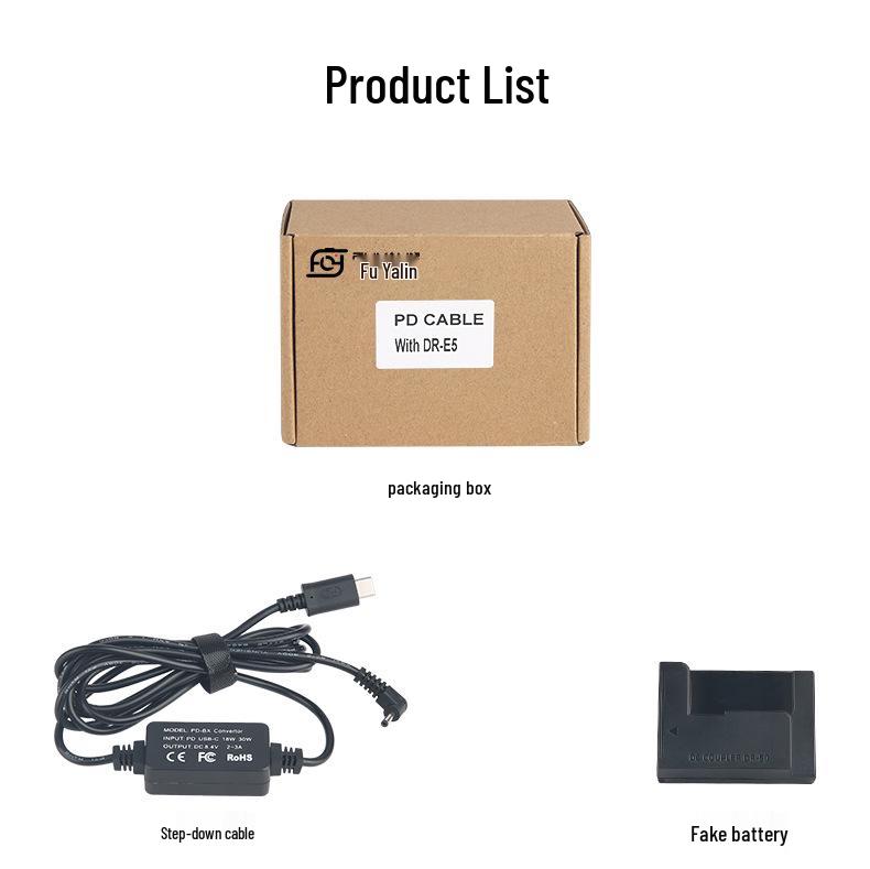 DRE5 PD/Type-C Adapter for Canon 450D, 1000D, 500D, KISS F with LP-E5 Dummy Battery