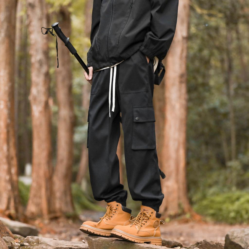 Work Pants for Men Loose and Handsome Multi-pocket Military Green Tie Pants Autumn Retro Paratrooper Pants