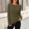 Women's Fashion Round Neck Long Sleeve T-Shirt Solid Color Textured Bottom Top