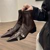 Thick Heel Pointed Temperament Thin French Small Short Boots Women's Shoes 2024 New Spring and Autumn Single Boots Black Martin Boots