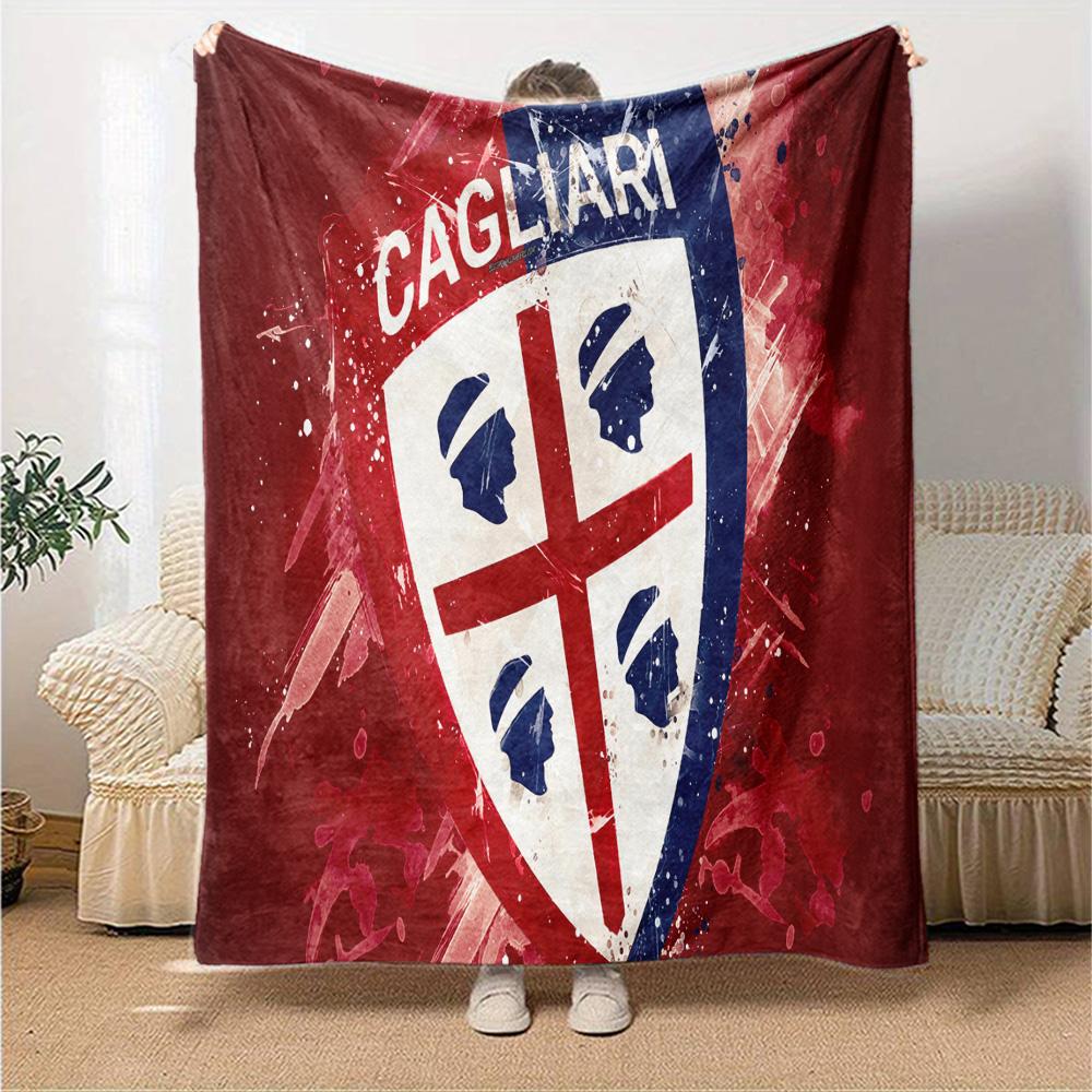 Cagliari Fußball Club Wappen Flanelldecke, Weiches Polyester, Modernes Design, Ganzjahres für Camping, Reisen, Geschenke für Feiertage oder Geburtstage