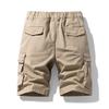 Mens Vintage Cotton Cargo Shorts Half Elastic Waist Multi Pockets Outdoor Trousers Men Knee-Length Casual Work Shorts