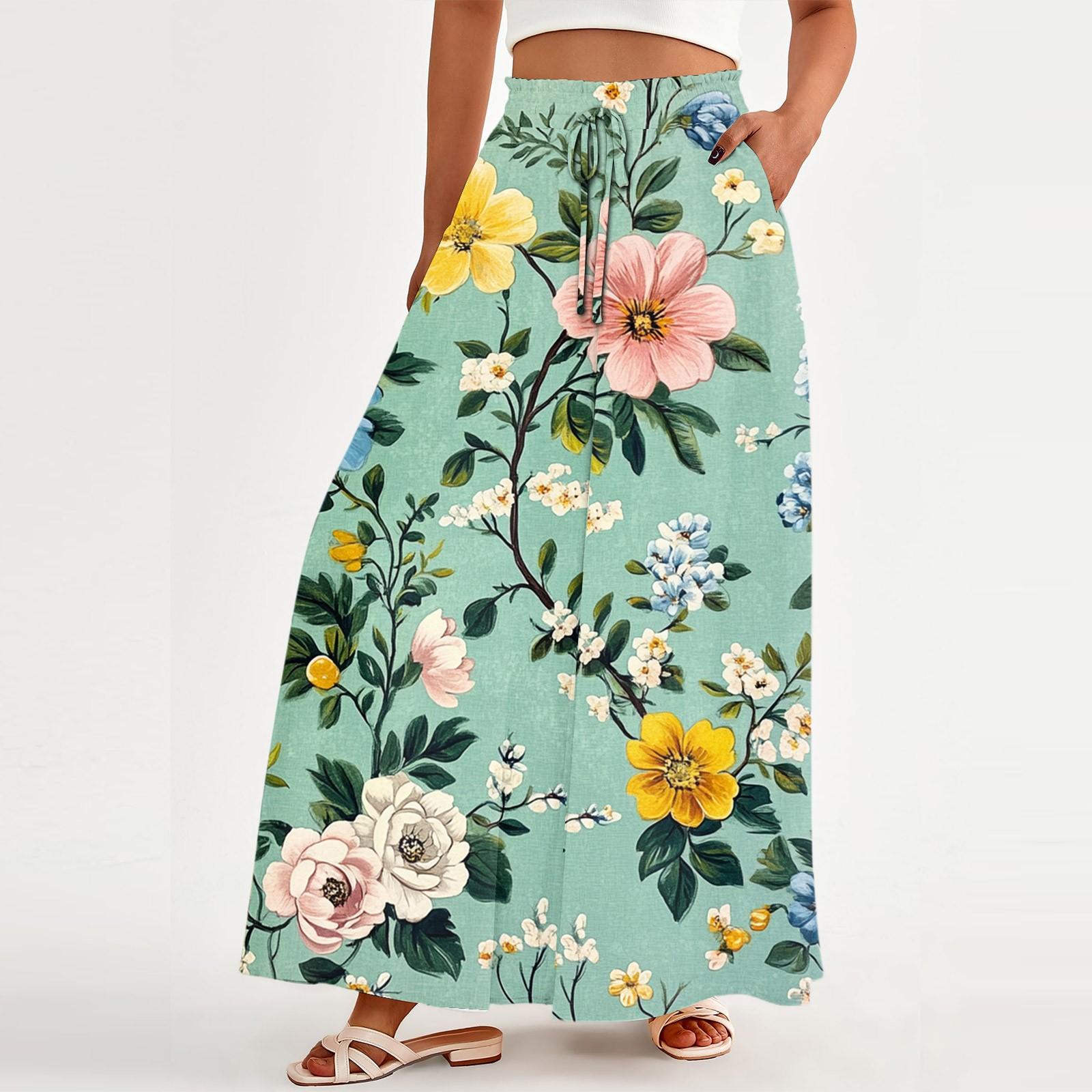 

Женские свободные повседневные брюки с бохо-цветочным принтом, струящиеся брюки с высокой талией и сумкой M