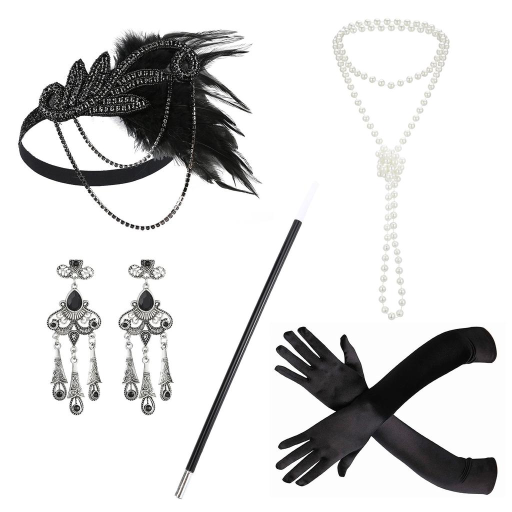 Crystal Flapper Headband - Black Ostrich Feather Beaded Fringe 1920s Hairpiece Elegant Roaring 20s Gatsby Accessory for Weddings