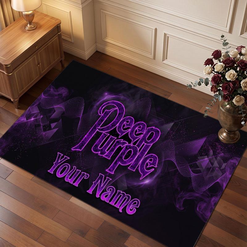 Deep Purple Personalized Crystal Velvet Carpet, Customized Name Text Soft Anti‑Slip Rug for Living Room Bedroom