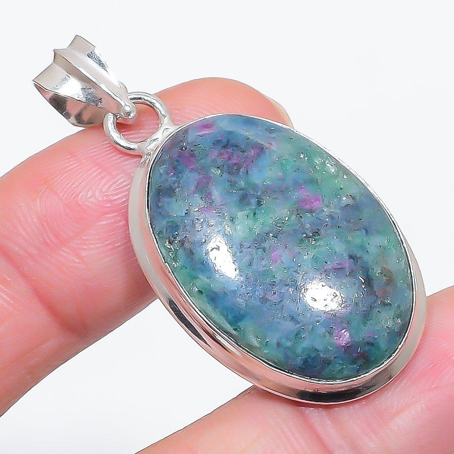 Natural Ruby Fuchsite Gemstone 925 Sterling Silver Jewelry Pendant 1.77" P7s44