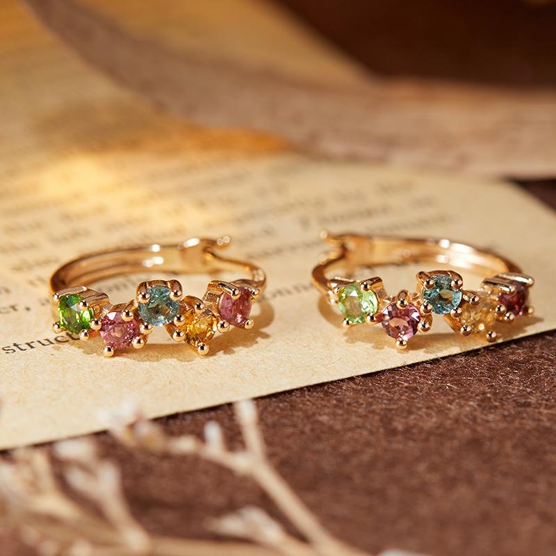 Adjustable Women's Ring with Natural Gemstone Tourmaline and S925 Silver, Stackable and Versatile Design
