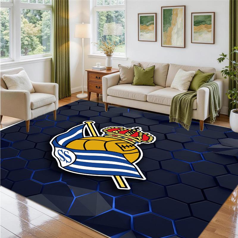 Real Sociedad FC Design Crystal Velvet Rug Soft Decorative Mat for Bedroom Entrance