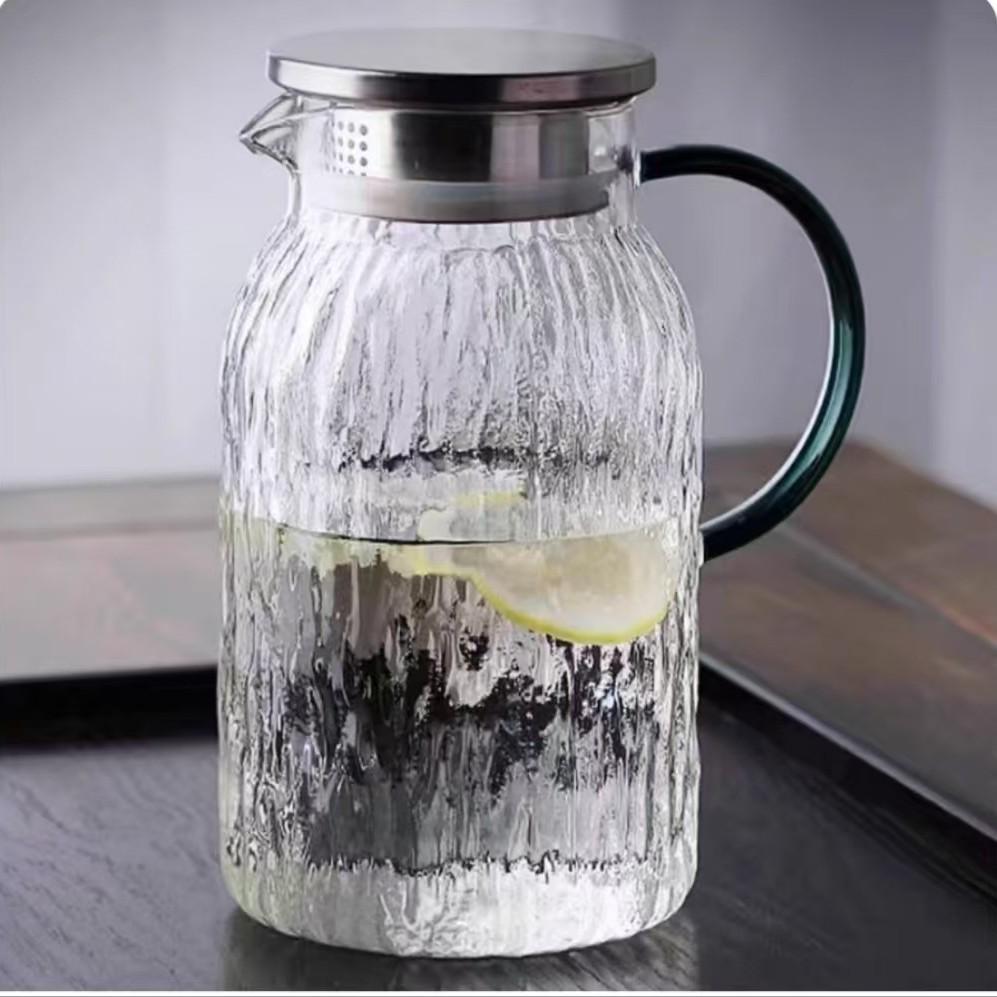 Summer Large Capacity Cool White Boiled Water Kettle Heat-resistant Thickened Glass Cold Water Kettle Household Glacier Pattern Cold Water Kettle Set