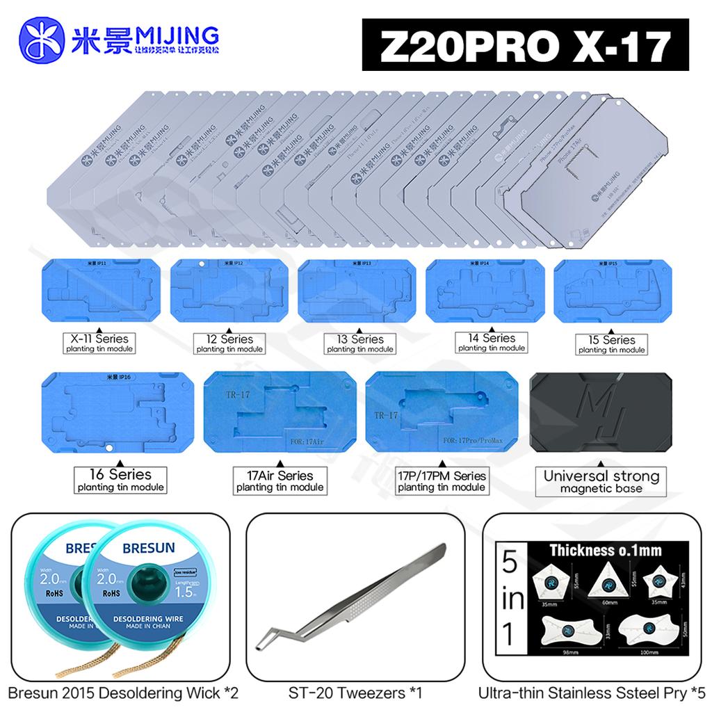 Mijing Z20 Pro Reballing Stencil Fixture Kits for iPhone X-17 Pro Max Motherboard Middle Frame Planting Tin Platform Hand Tools