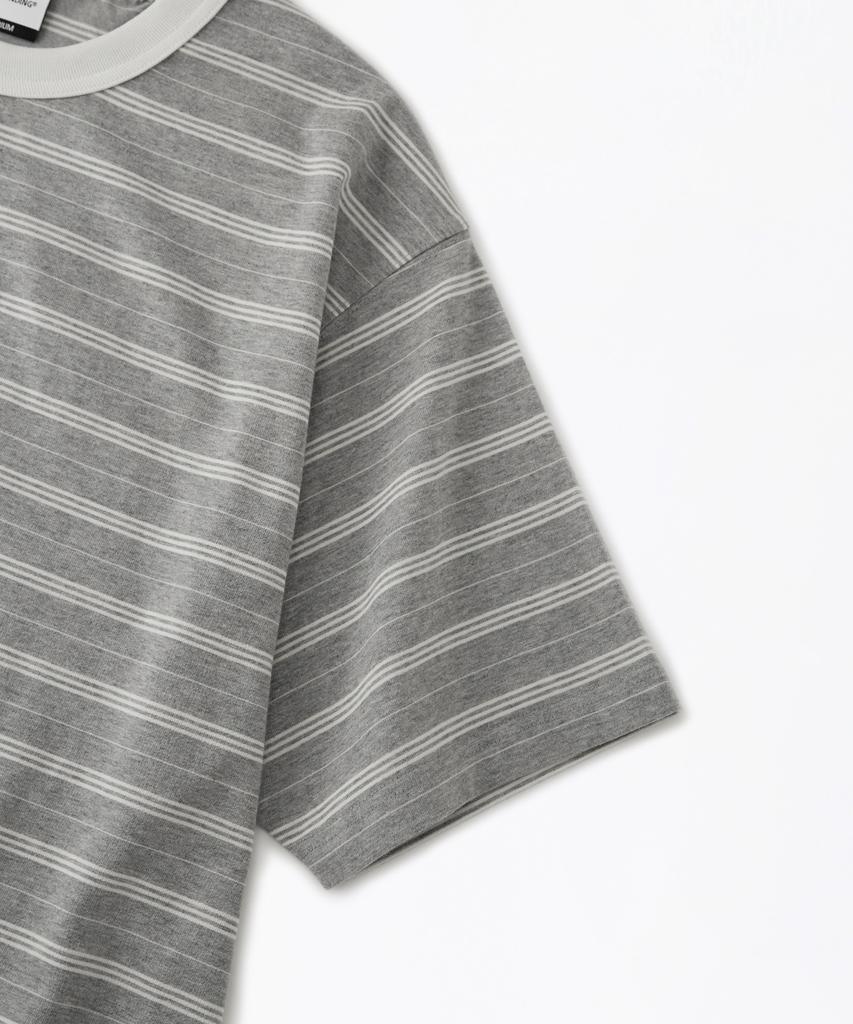 OUTSTANDING Stripe Half Sleeve Tee_Gray/Ivory