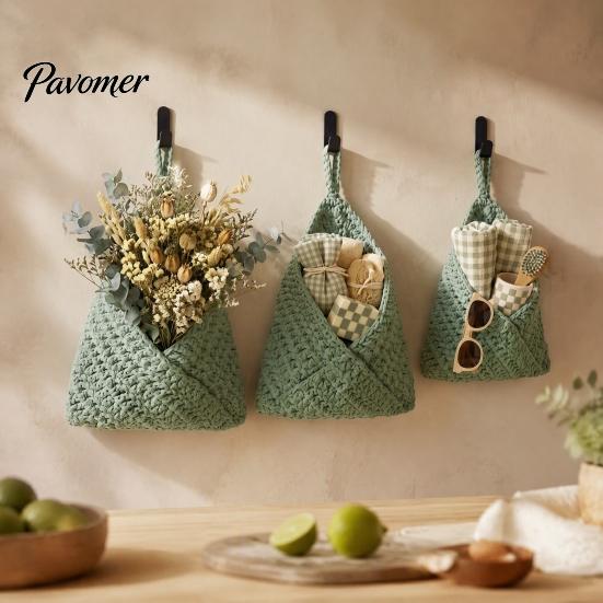 Neutraler Creme-Stil Dekor 3 Stück Hängender Gewebter Baumwollseil Aufbewahrungskorb, Wandmontierter Organizer Boho Küche Obst Hängematte Beutel, Multifunktional