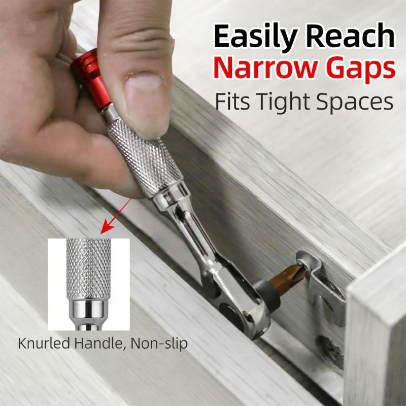 High Torques 1/4Inch Ratchet Wrench Socket with 2 Directional Mechanism and Swivels Head for Accessing Tight Confined Space