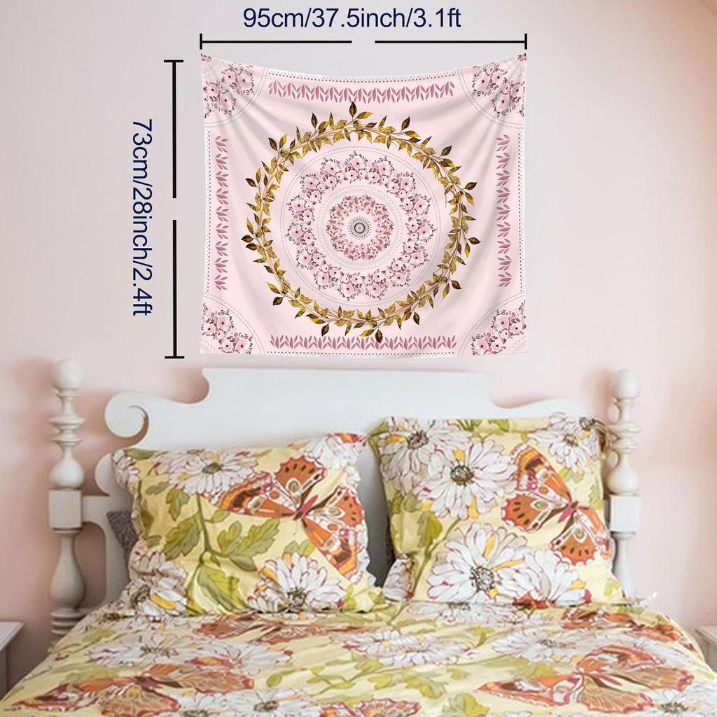 Floral Bohemian Tapestry for Bedroom & Living Room - Pink Mandala Wall Hanging - 38x28 inch