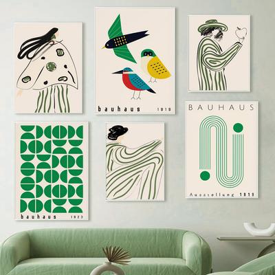 Colorful Bauhaus Abstract Stripe Line Woman Canvas Painting Poster Modern Minimalist Wall Art Prints Pictures Living Room Decor