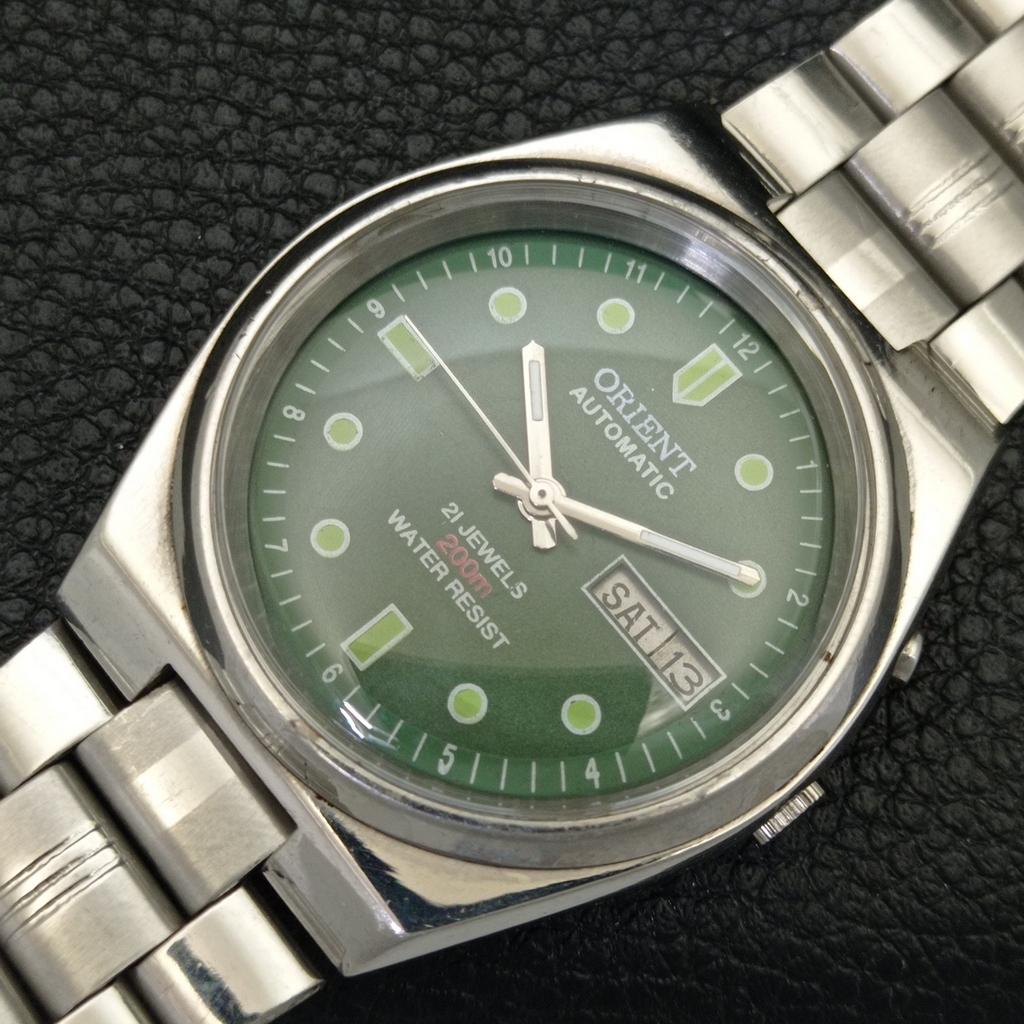 GENUINE VINTAGE ORIENT AUTOMATIC 46941 JAPAN MENS GREEN DIAL WATCH A701886-5 R207-a701886
