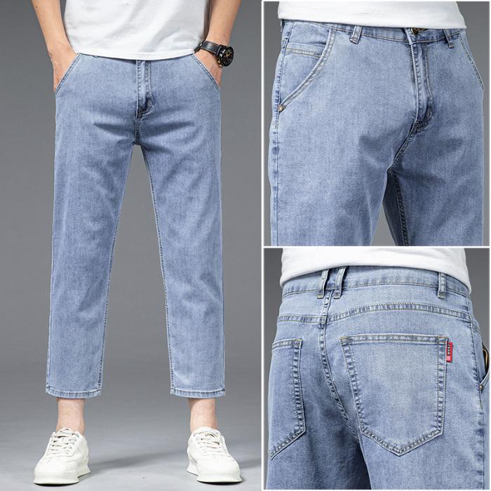 Summer eight-point jeans men's thin Tencel cotton loose straight high-end soft and comfortable casual nine-point pants