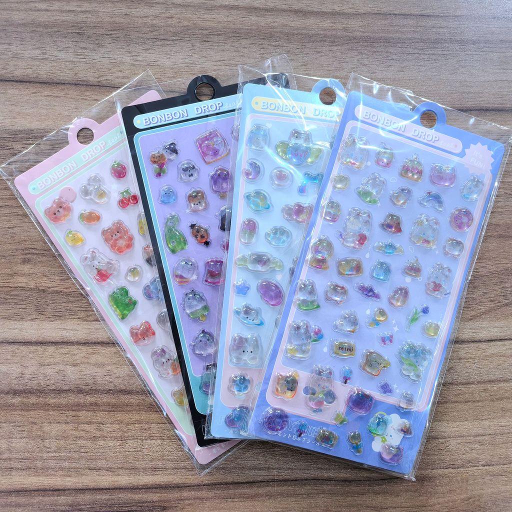 4-Pack Adorable BONBON DROP Transparent Cartoon Stickers - Sparkly Embellishments for Notebooks BulingBulingStickers Store