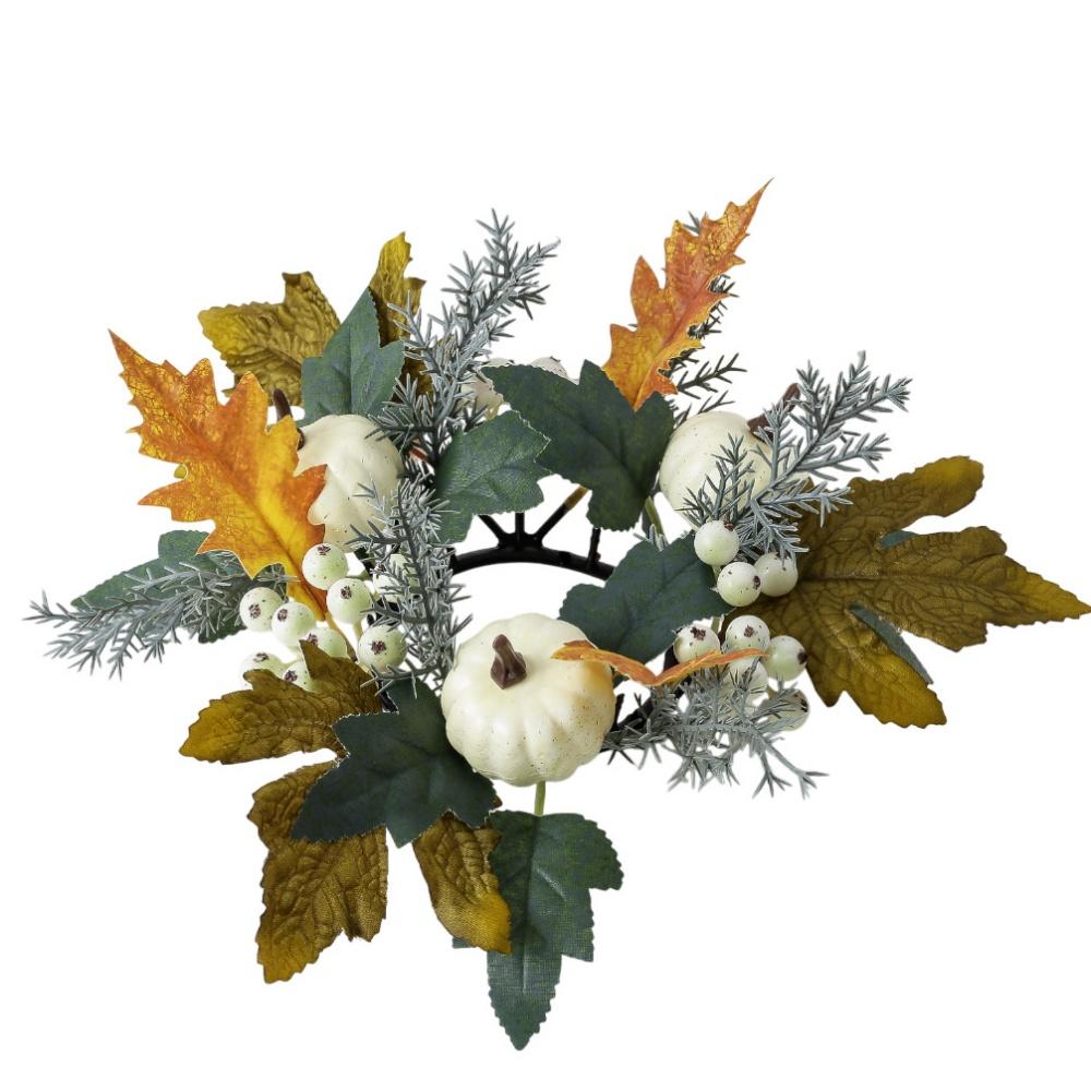 Harvest Festival Wreath Long-Lasting Maple Leaf Wreath Thanksgiving Wreath Artificial Fall Candle Holder For Home Decor Party
