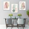 3pcs Frameless,Contemporary Wall Decor with Abstract Shapes,Bohemian Style Typography,Green,Pink and Beige Color Leaf Prints