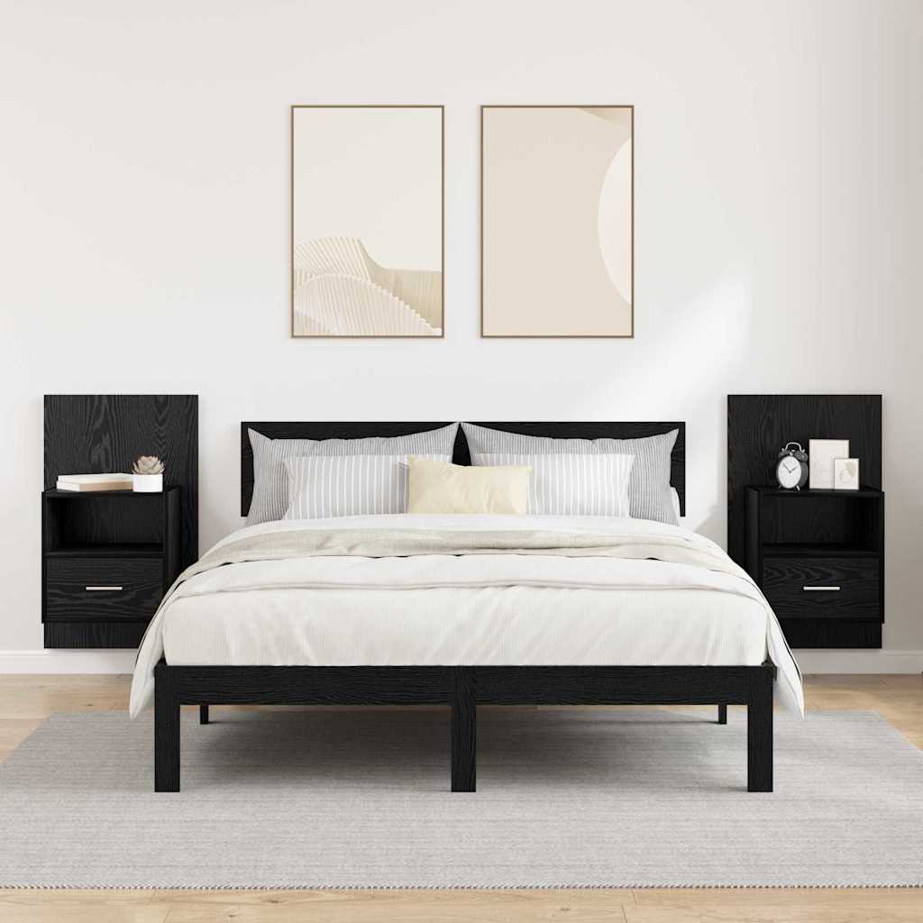 Nightstand Set of 2 Black Oak Effect 50 X 32.5 X 80 Cm