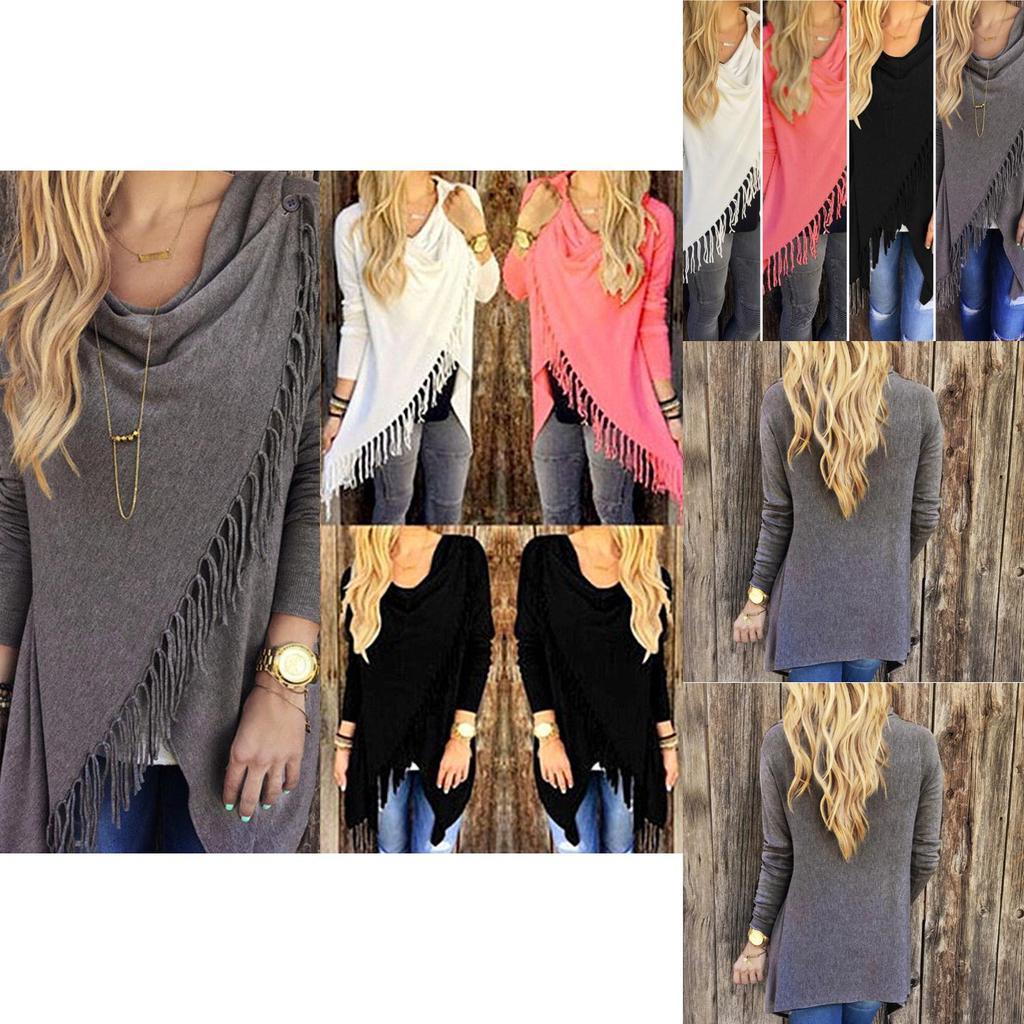 Elegant Women's Irregular Tassel Cardigan Sweater Poncho Shawl With Classic Design