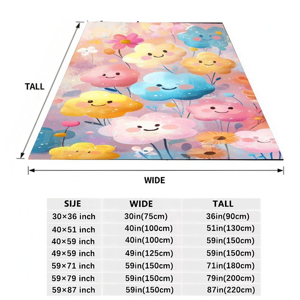 Whimsical Floral Throw Blanket - Cheerful Smiling Flowers in Pastel Hues, Soft and Cozy Blanket for Home Décor - Perfect for Kid