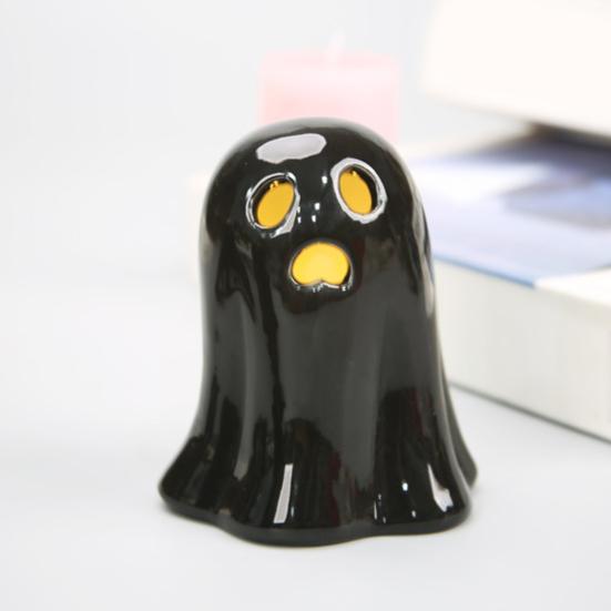 Keramická svítící dekorace duch Malá bílá figurka ducha LED Halloweenský duch Stolní ozdoba pro vnitřní domácí dekoraci