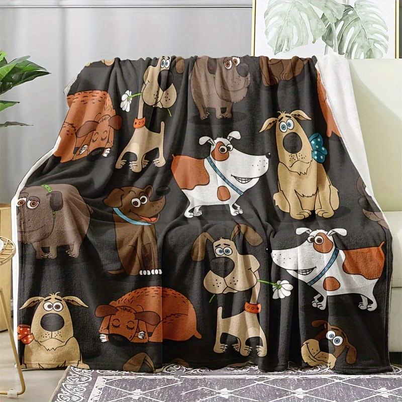 All-Season Flannel Throw Blanket with Cute Cartoon Dog - Soft, Warm & Comfortable, Great for Sofa or Bed, Multi-Colored Variant