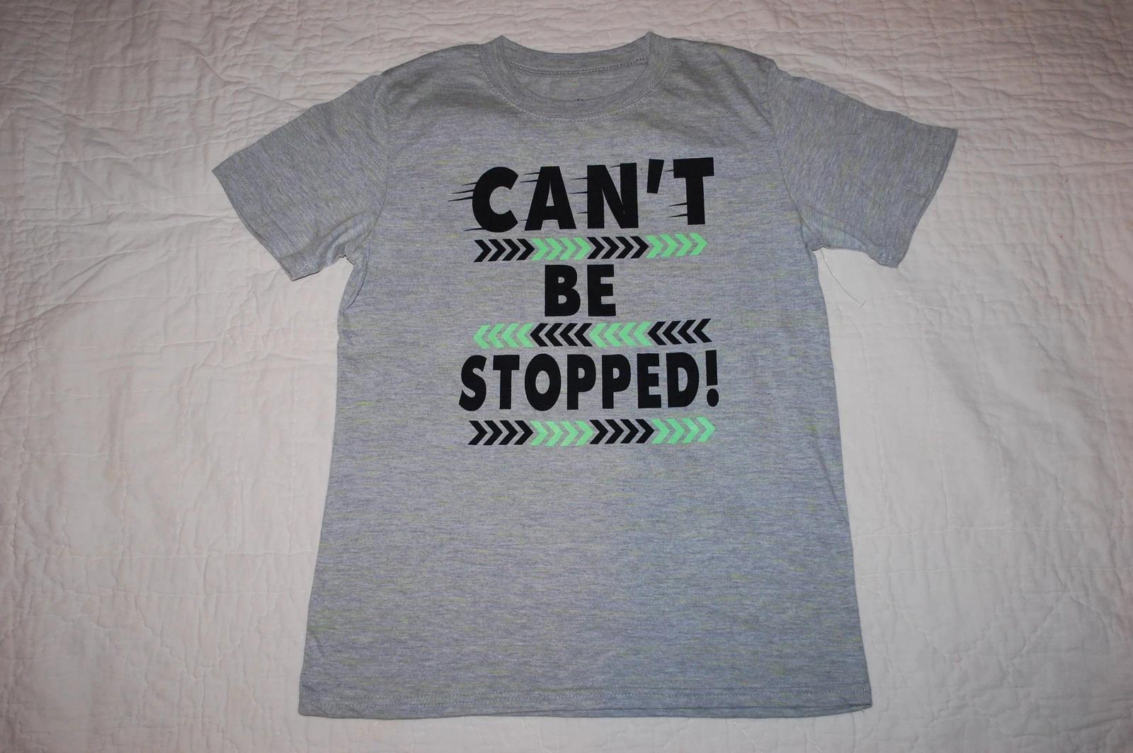 

Boys S/S Tee Shirt CAN T BE STOPPED Heather Gray w/ Black & Lime Letters L 12-14 120