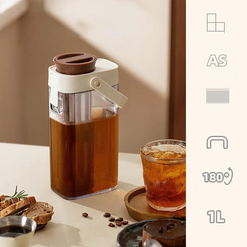 1L Cold Brew Coffee Pot Portable Iced Coffee Maker Cold Brew Fruit Tea Jar Leak Proof Container with Filter Mesh Kitchen Tools