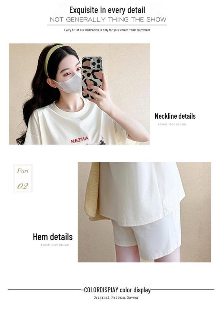 Women's Loose Short-Sleeve Maternity T-Shirt & Pajama Set - Belly Covering Casual Summer Outfit