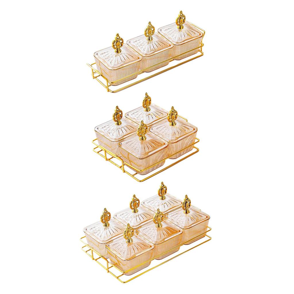 Condiment Tray Serving Platter with Lidded Bowls Divided Snack Dishes Rack Fruit Dessert Organizer