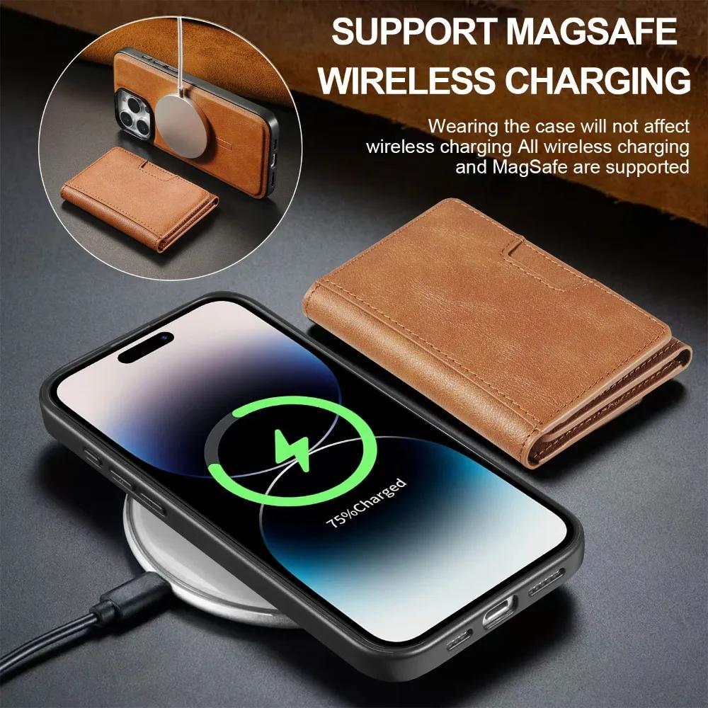 Magnetická kožená peněženka s držákem na karty Odnímatelný kryt na telefon pro IPhone 16E 16 Pro Max 15 14 Plus 13 12 pro kryt Magsafe