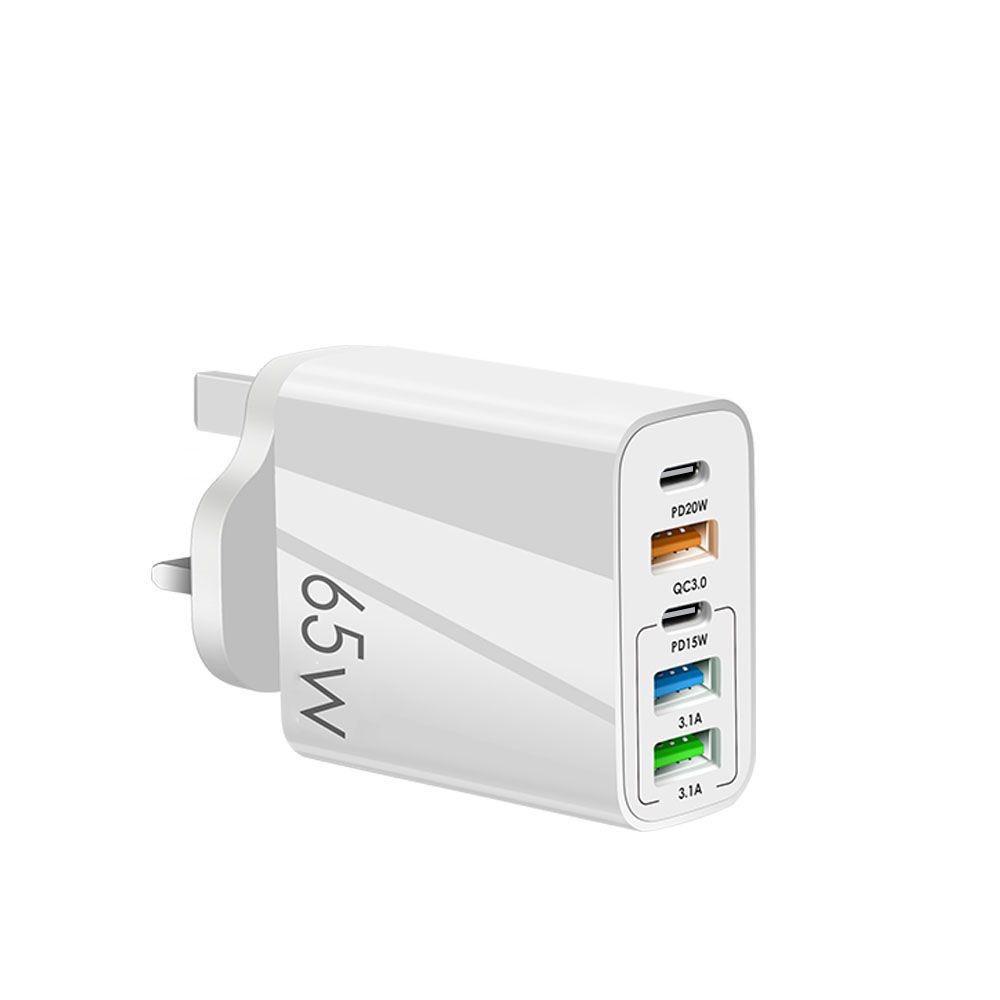 PD65W Fast Charger: 5V/3.1A Multi-Port Adapter with USB & PD for EU/US/UK