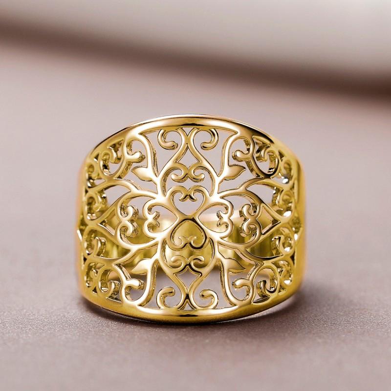 Huitan Hollow Out Aesthetic Ring for Women Gold Color/Silver Color Simple Stylish Lady Accessories Party Daily Statement Jewelry
