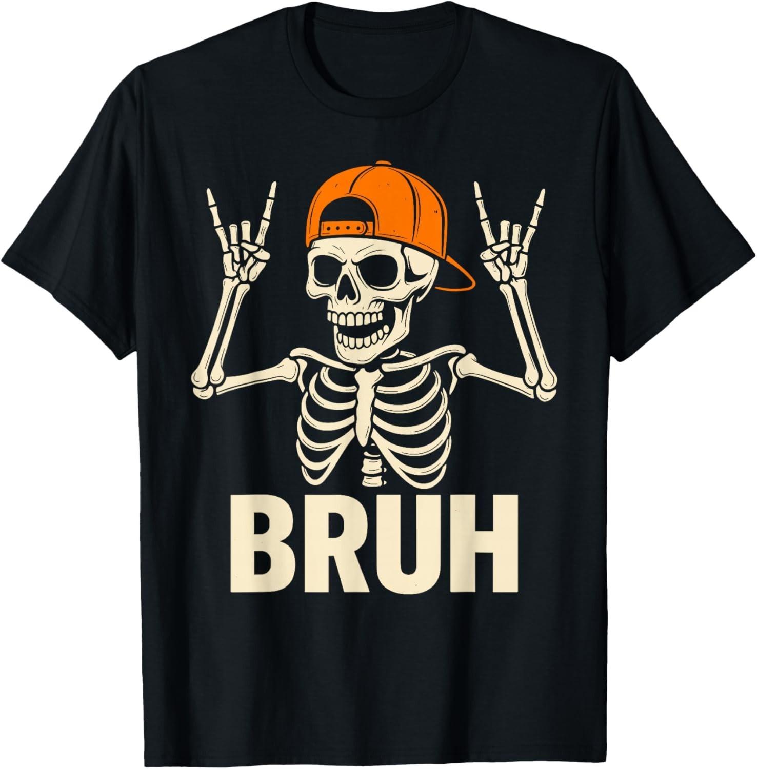 Cool Bruh Skeleton Rock On Halloween Men Boys T-Shirt Mens Womens Tees Top unisex shirt XL