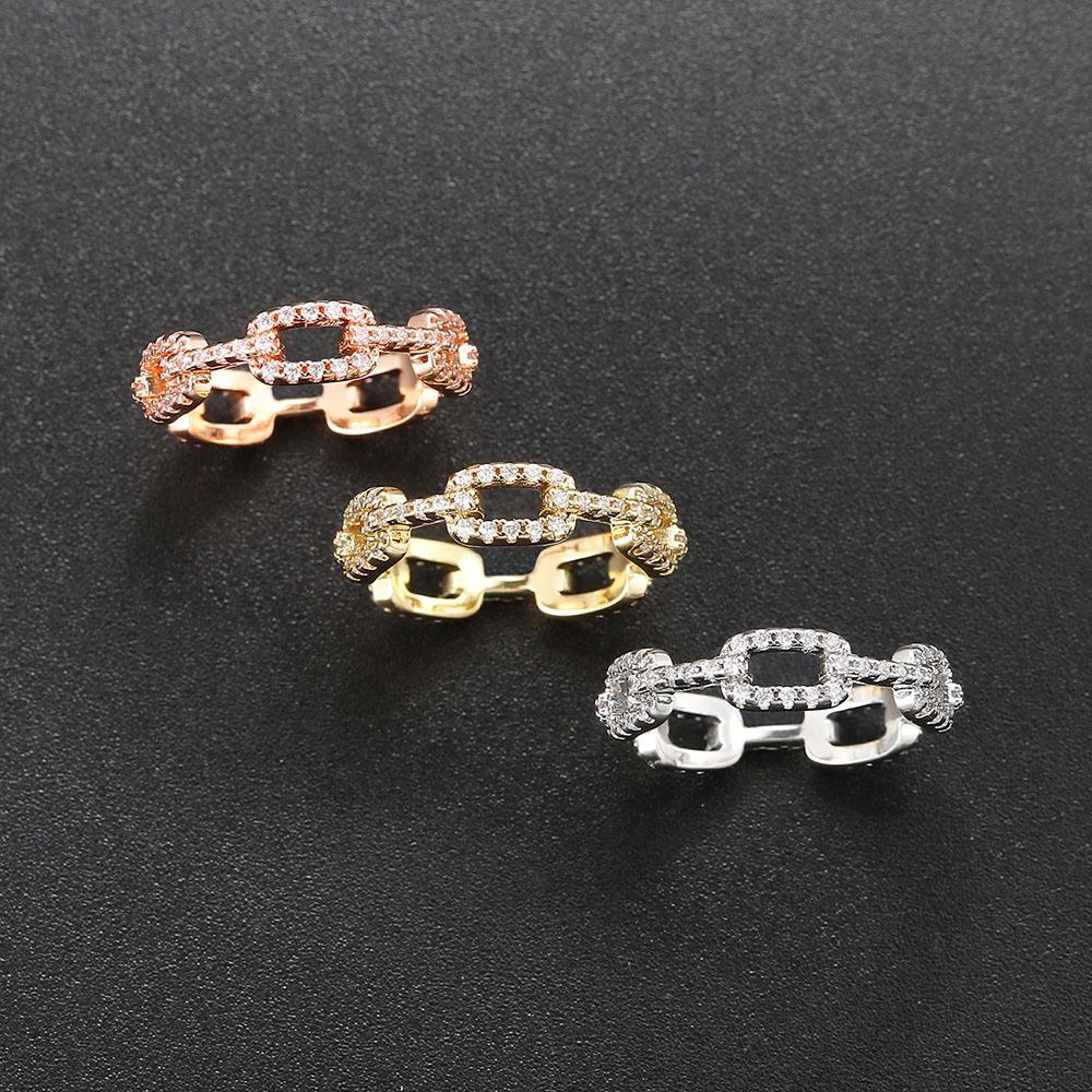 Schicke strahlende kubanische Gliederkettenringe für Damen Ice Out Mikro-Pavé Zirkonia Tennisring Modeschmuck Hiphop Rock Schmuck