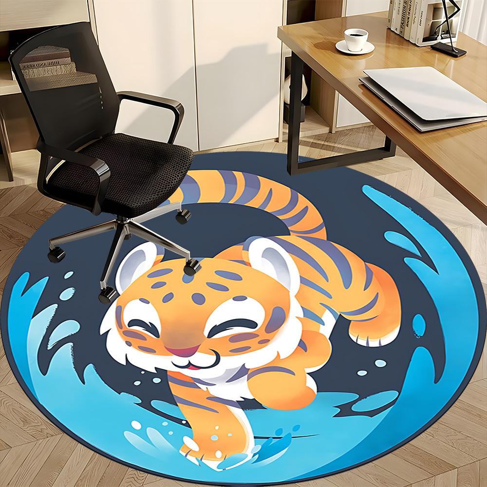 1PC Tiger Cub Water Play Office Round Area Rug, Mat Suitable For Office, Under Office Chairs Bedroom Living Room Home Decor, Room Deco