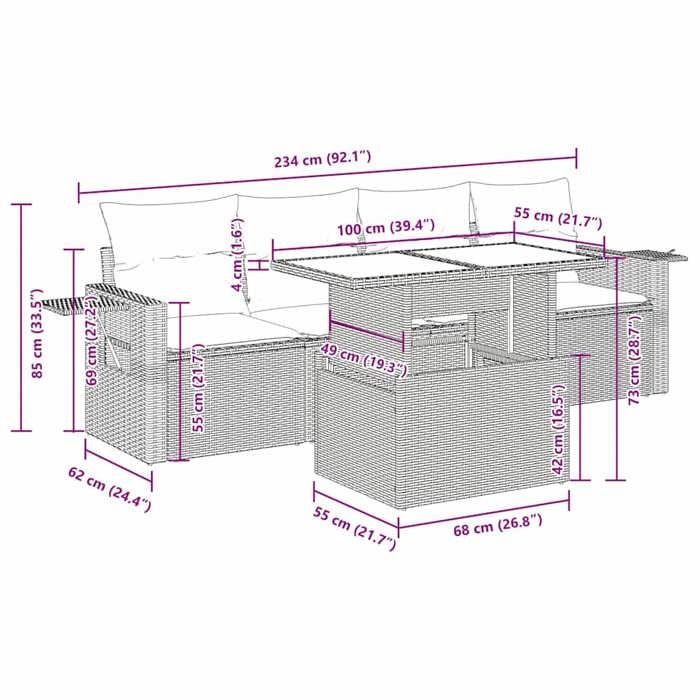 VidaXL Salon de jardin 5 pcs avec coussins noir résine tressée 3326396