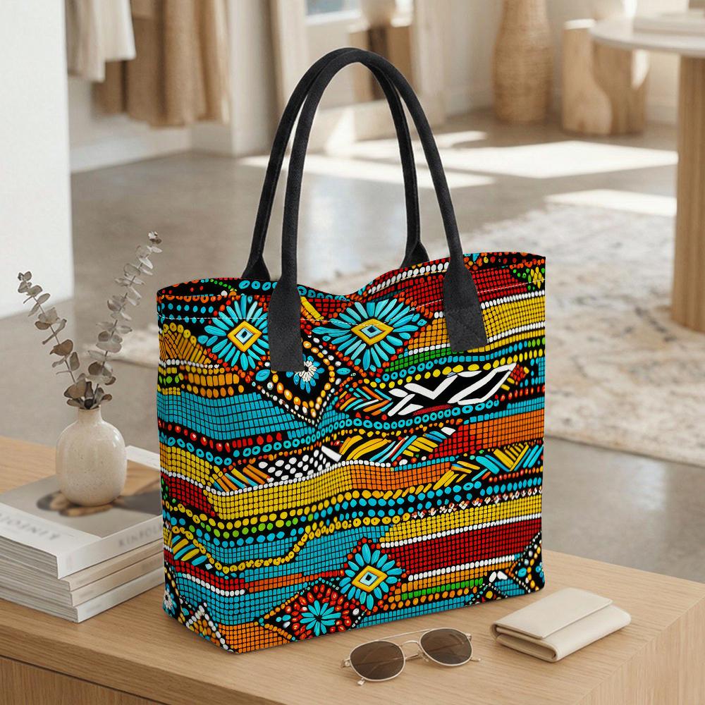  Bohemian Style Printed Tote Bag Large Capacity Daily Shoulder Handbag for Women Casual Travel Shopping Purse