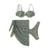 2025 Multicolor Leopard Mesh Skirted Swimsuit with Steel Underwire and Sexy Hollow Out, Three-Piece Bikini