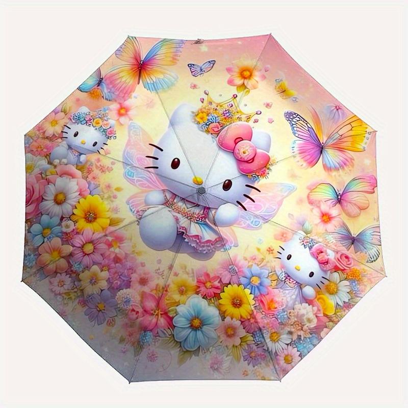 1pc Hello Kitty Floral Fantasy Umbrella with Plastic Handle,Suitable for All Seasons Home Travel Outdoor UmbrellaSanlio390