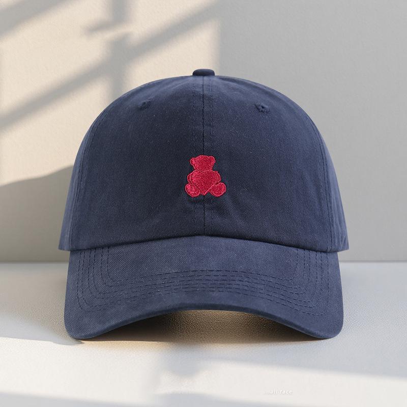 Love Bear Embroidered Baseball Cap Women's Versatile Soft Top Face Small Shade Peaked Cap Wide Brim