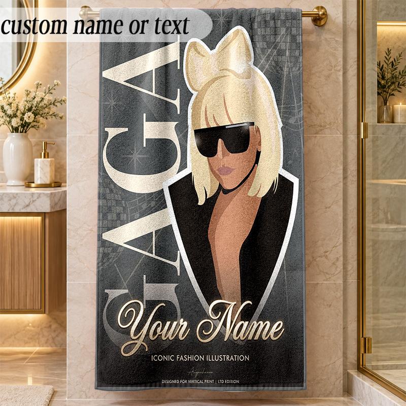 Beach TowelLady Gaga Custom Name Text Personalized Soft Towel for Beach Pool Indoor Home Decor Gift